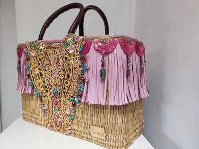 Basket with pink fringe