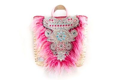 Tote bag with pink feathers