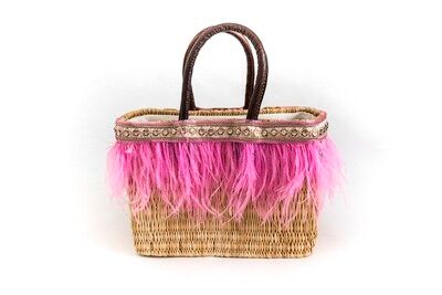 Basket with turquoise pink rectangular base