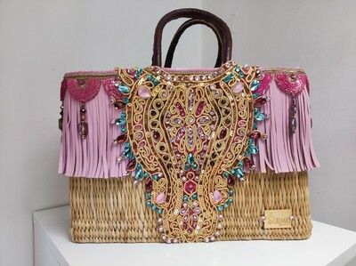 Basket with pink fringe