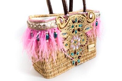 Basket with turquoise pink rectangular base